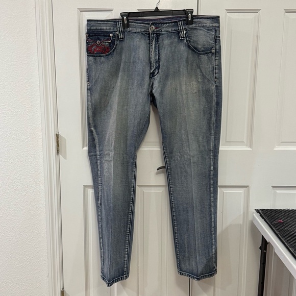 Vintage‎ Pepe Jeans London Embroidered Jeans – Size 42 – Rare Red Stitching - Picture 1 of 5
